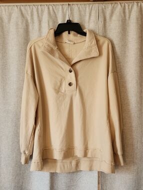 New-In Beige Button-Up Pullover